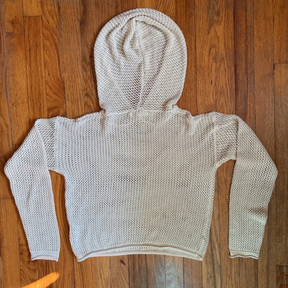 Love Tree Cream Open Knit Mesh Crochet Hoodie Sweater Womens‎ Medium Boho Beach